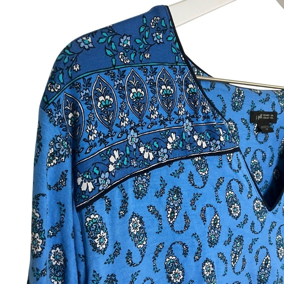J. Jill Paisley Floral Blouse 2X Boho Balloon Sleeve Popover Top Mature Blue - Picture 3 of 6